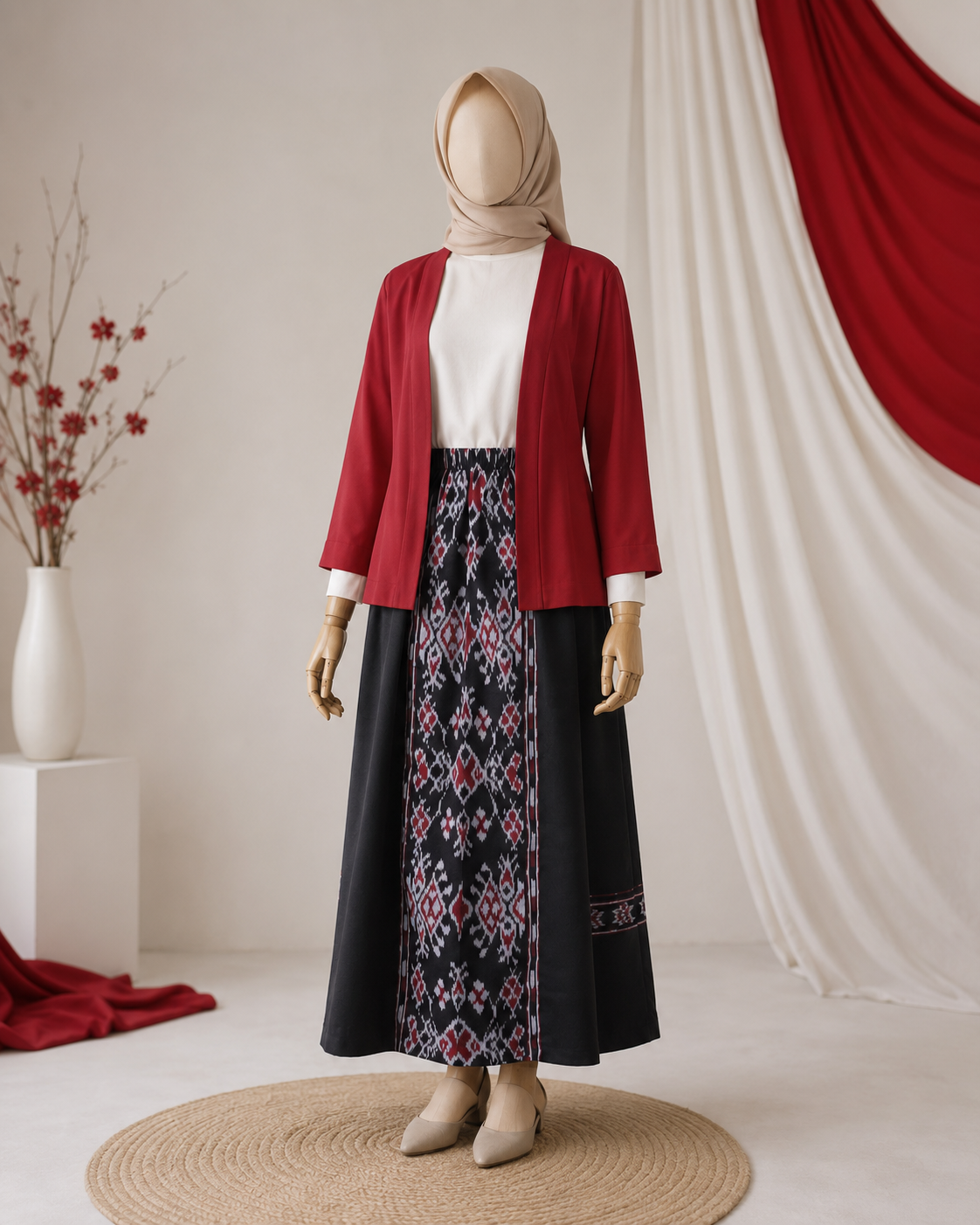 Zelira Black Red Tenun Skirt