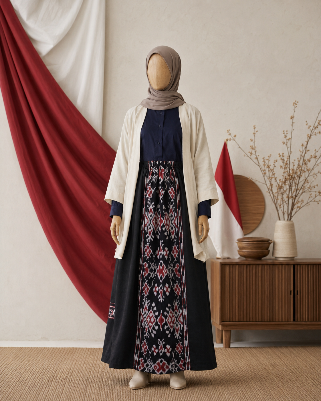 Zelira Black Red Tenun Skirt
