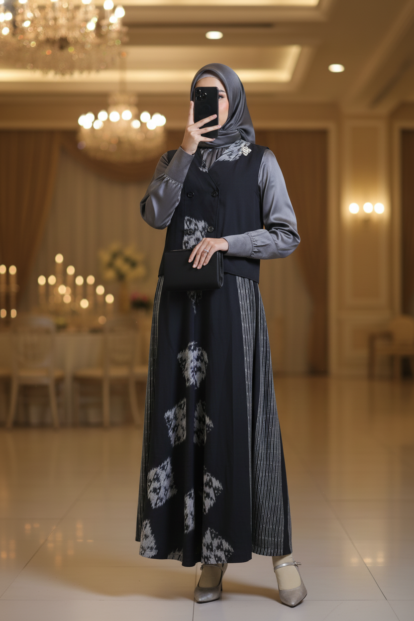 Lale Black Vest & Zulfa Black Skirt Tenun Set