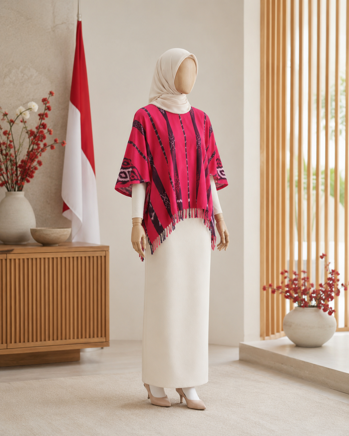 Almira Red Tenun Rumbai Blouse