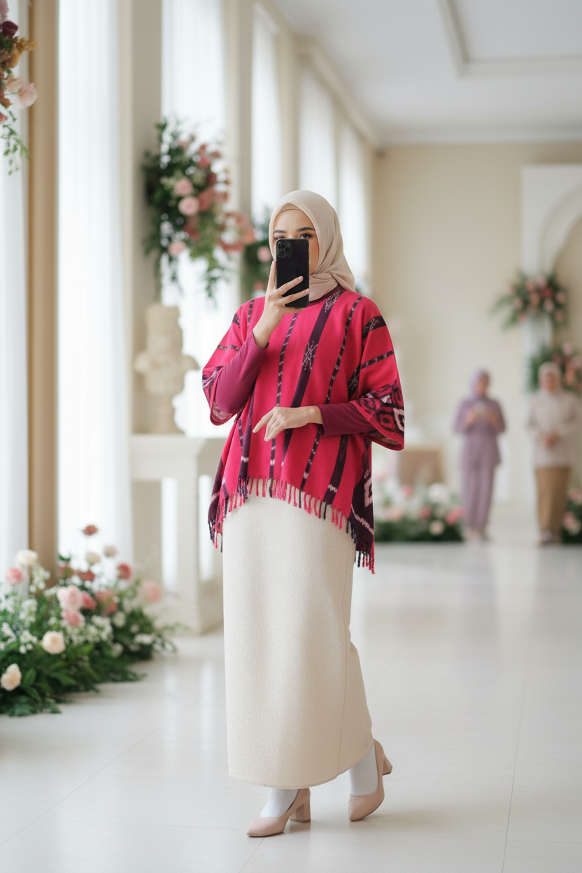 Almira Red Tenun Rumbai Blouse