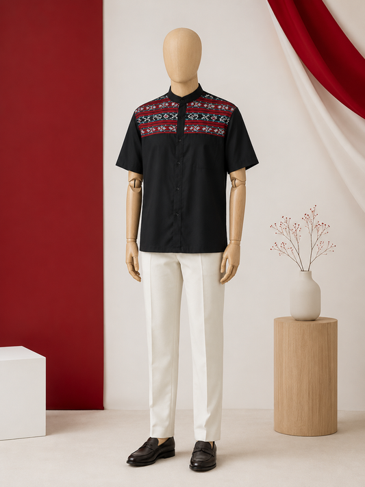 Azani Black Red Tenun Shirt