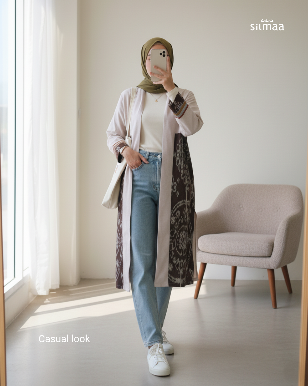 Belgin Zoa Beige Tenun Long Cardigan