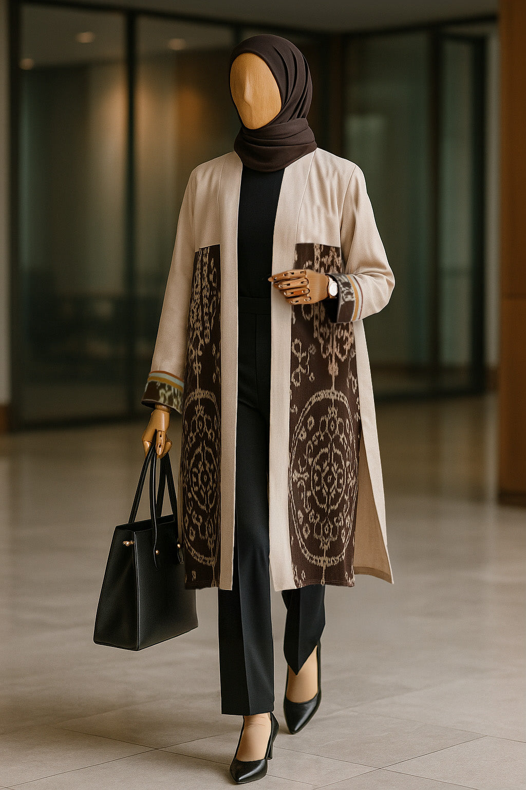 Belgin Zoa Beige Tenun Long Cardigan