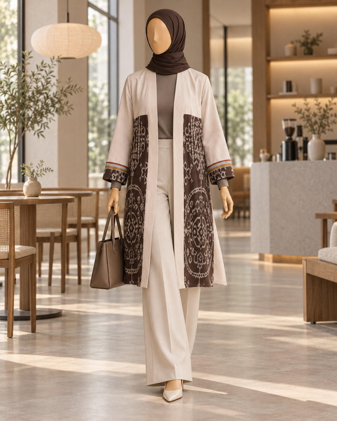 Belgin Zoa Beige Tenun Long Cardigan