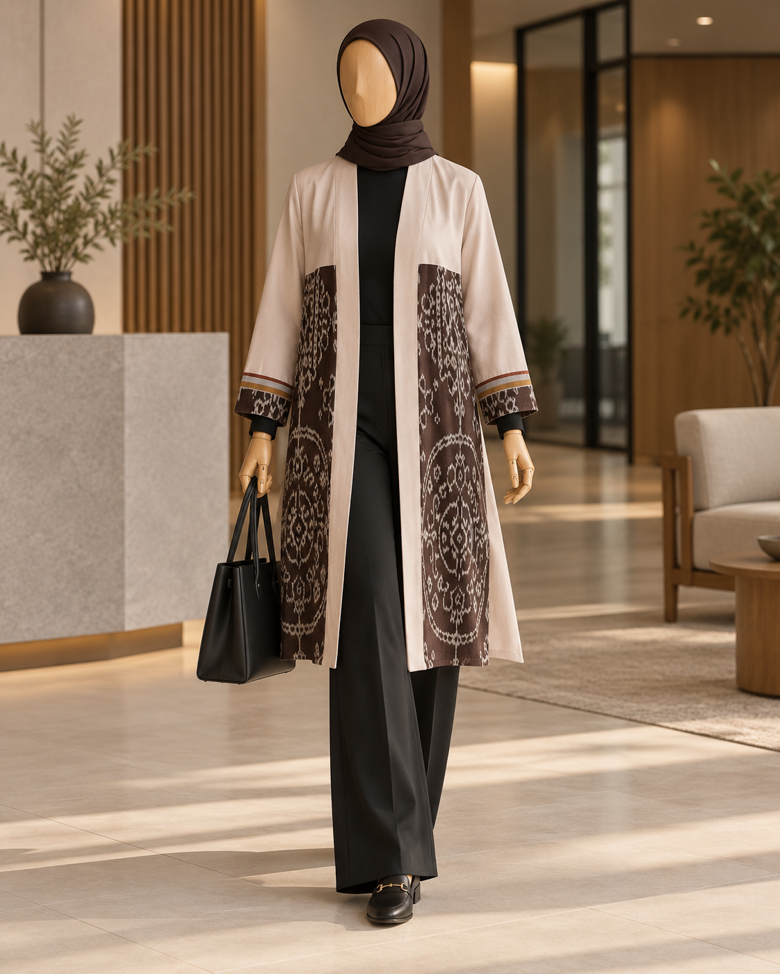 Belgin Zoa Beige Tenun Long Cardigan