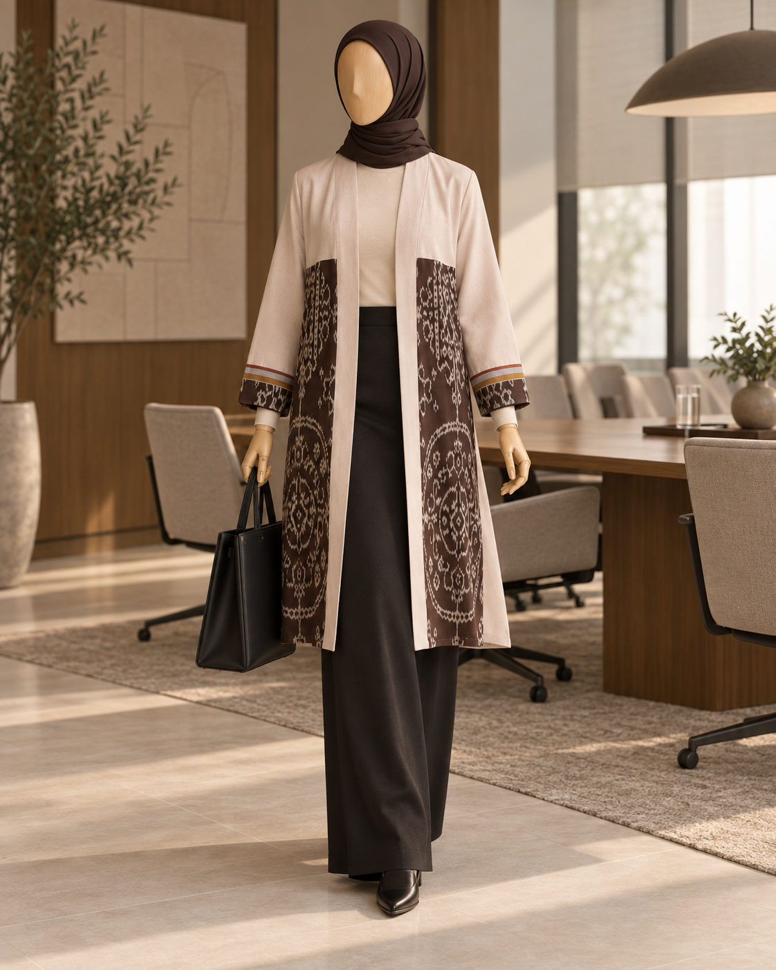 Belgin Zoa Beige Tenun Long Cardigan