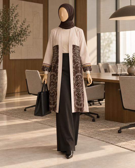 Belgin Zoa Beige Tenun Long Cardigan