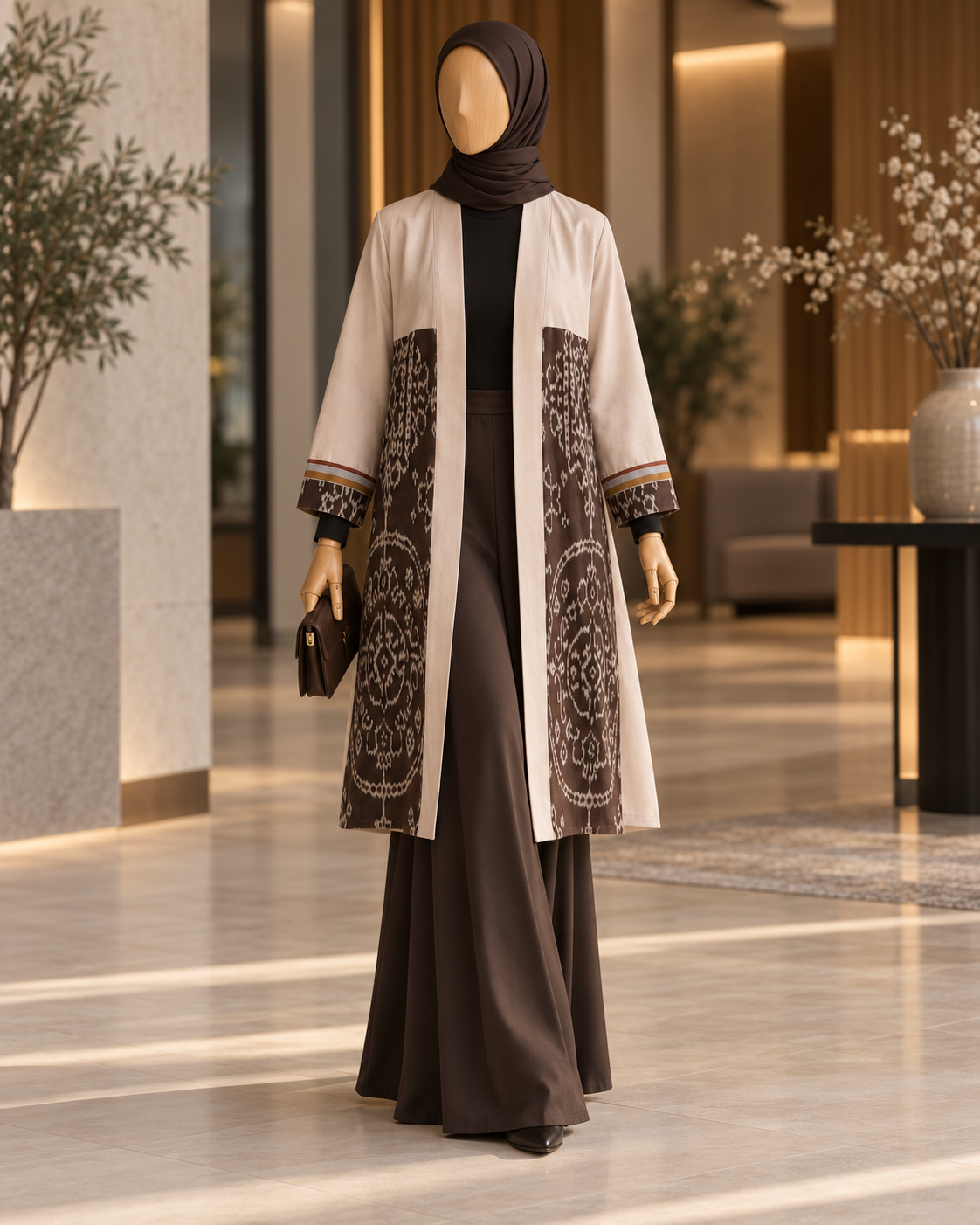 Belgin Zoa Beige Tenun Long Cardigan
