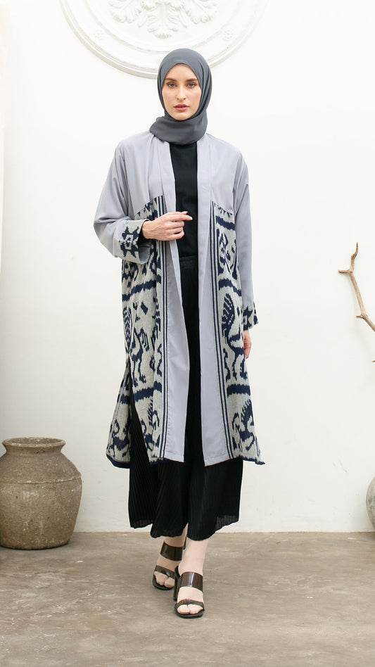 Belgin Zoa Grey Navy Tenun Long Cardigan