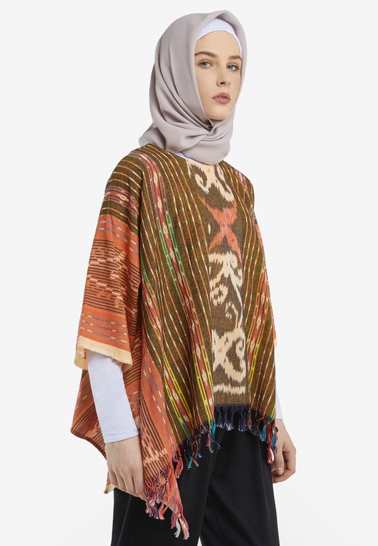Almira Orange Tenun Rumbai Blouse