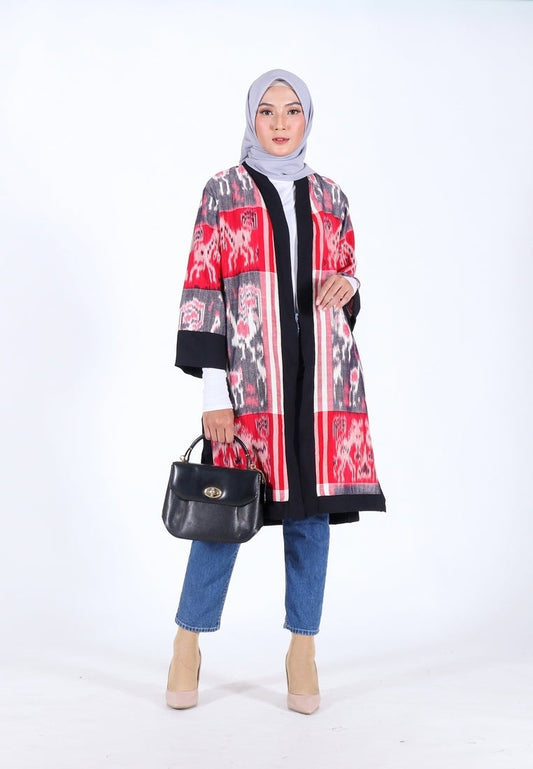 Efrina Zoa Red Tenun Long Cardigan