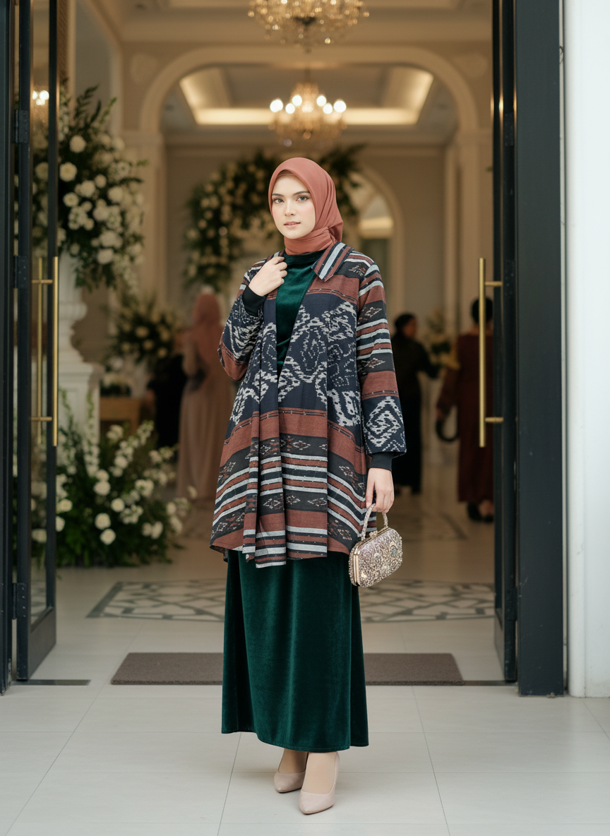 Emelin Brown Tenun Long Cardigan