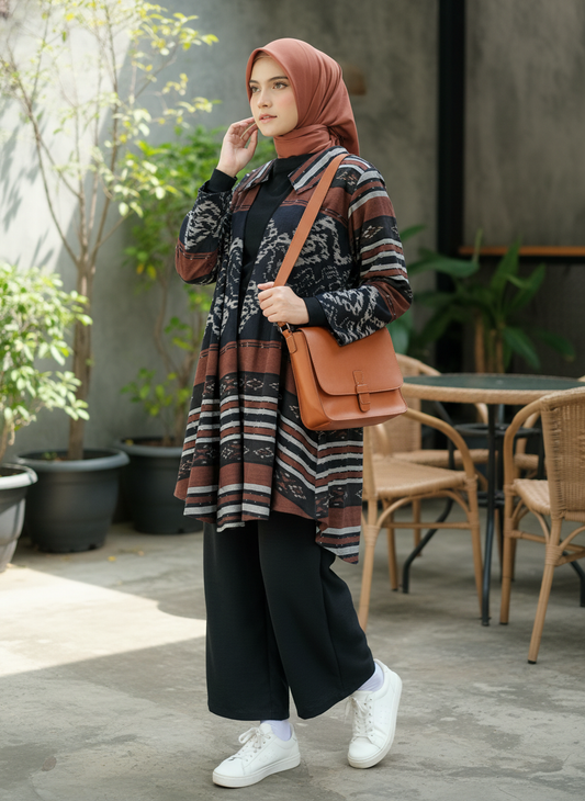 Emelin Brown Tenun Long Cardigan
