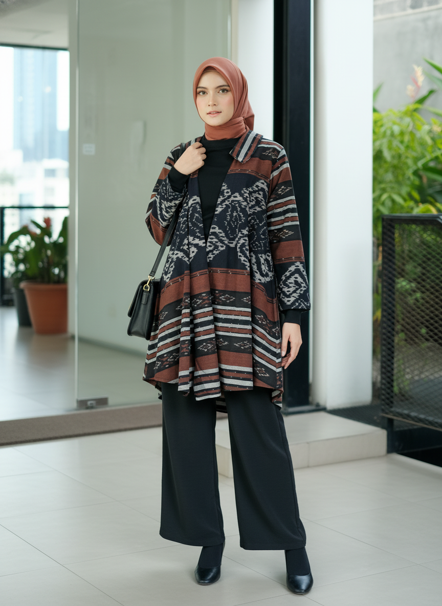 Emelin Brown Tenun Long Cardigan