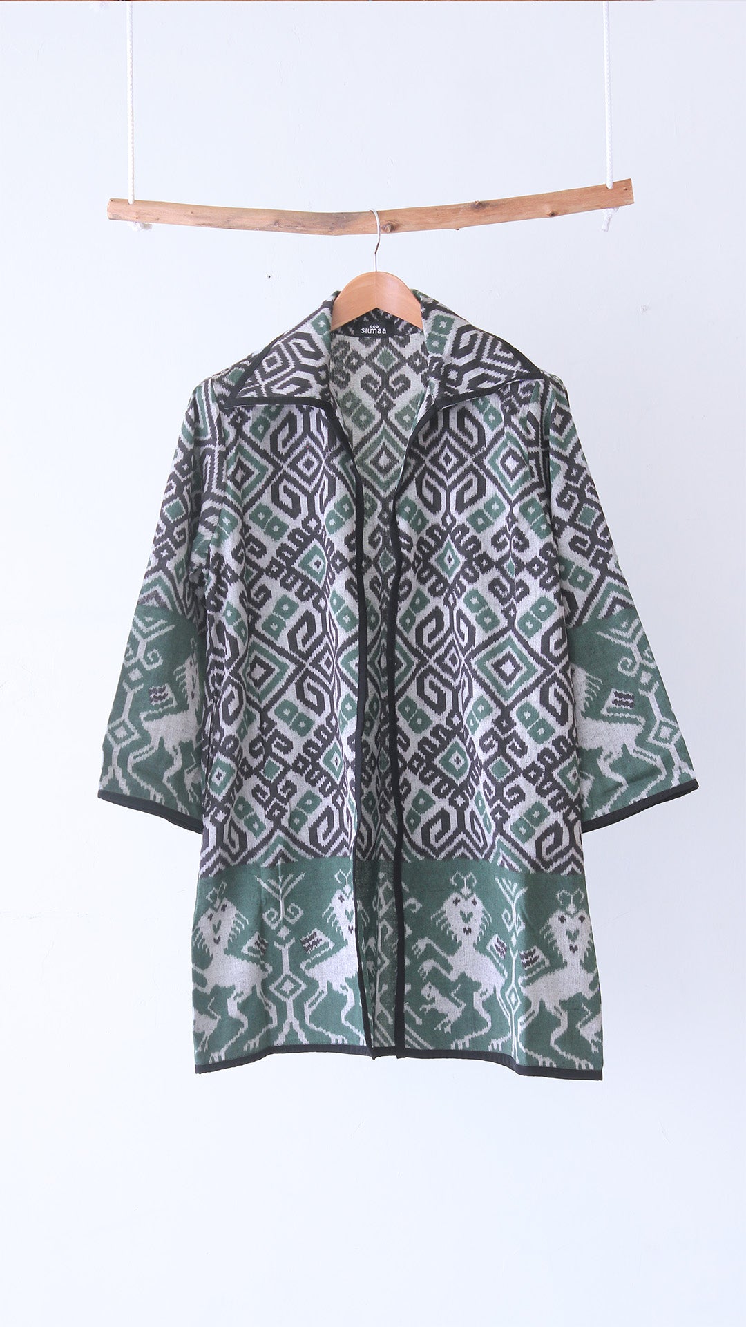 Emelin Wing Collar Green Tenun Long Cardigan