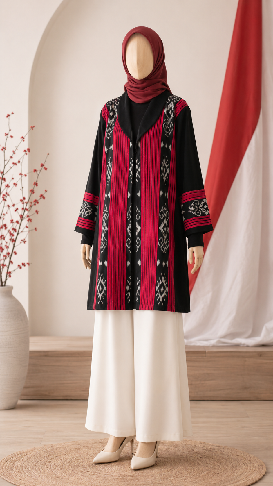Esma Maroon Tenun Long Cardigan