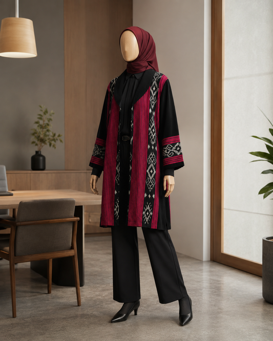 Esma Maroon Tenun Long Cardigan