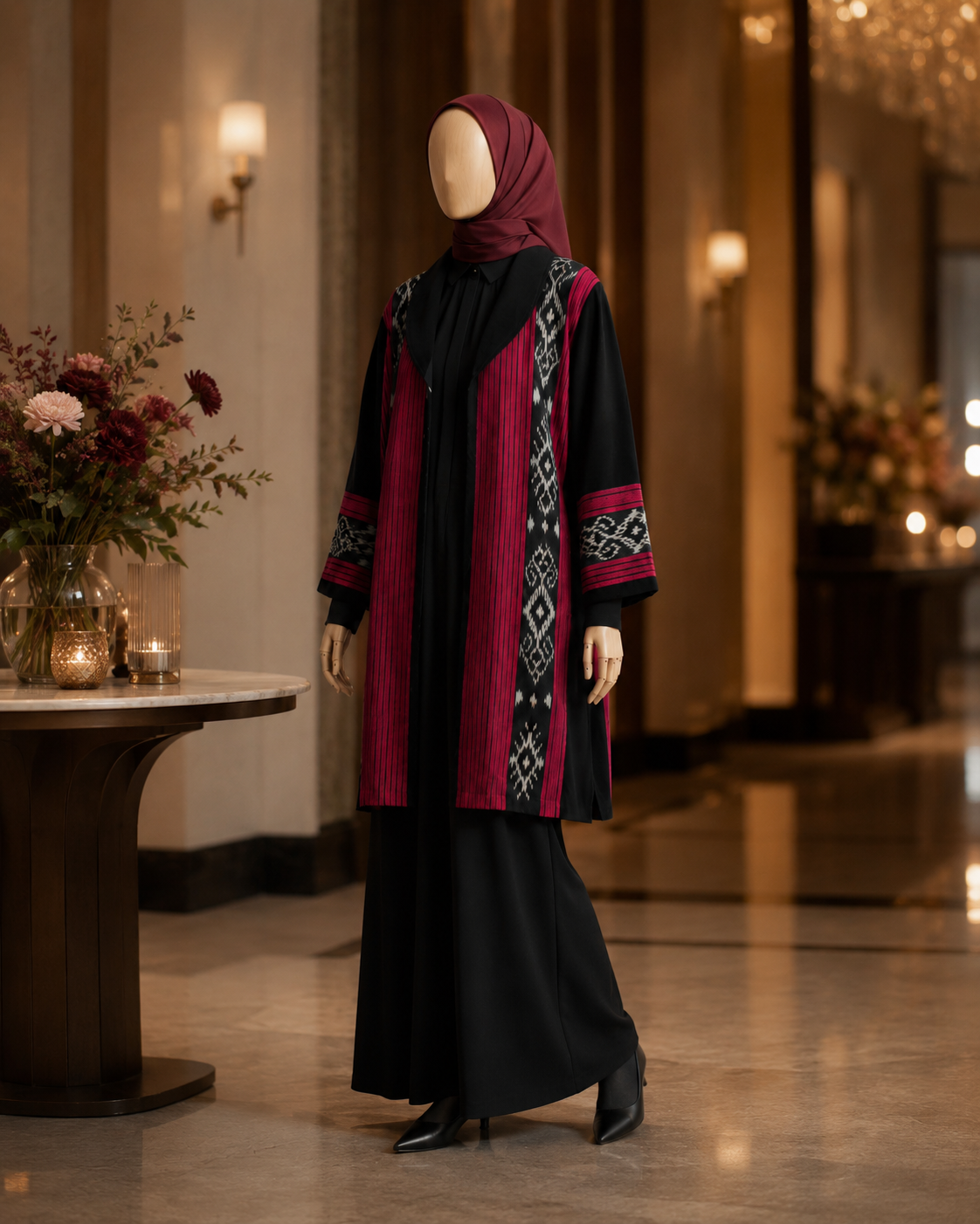 Esma Maroon Tenun Long Cardigan