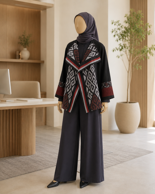 Hezi Black Grey Tenun Outer