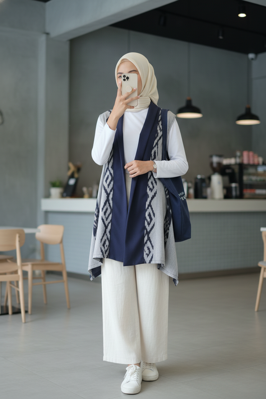 Kayra Navy Grey Tenun Vest