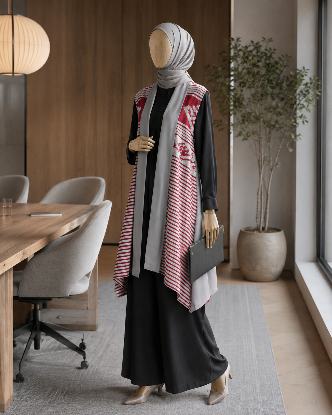Kila Grey Red Tenun Long Vest