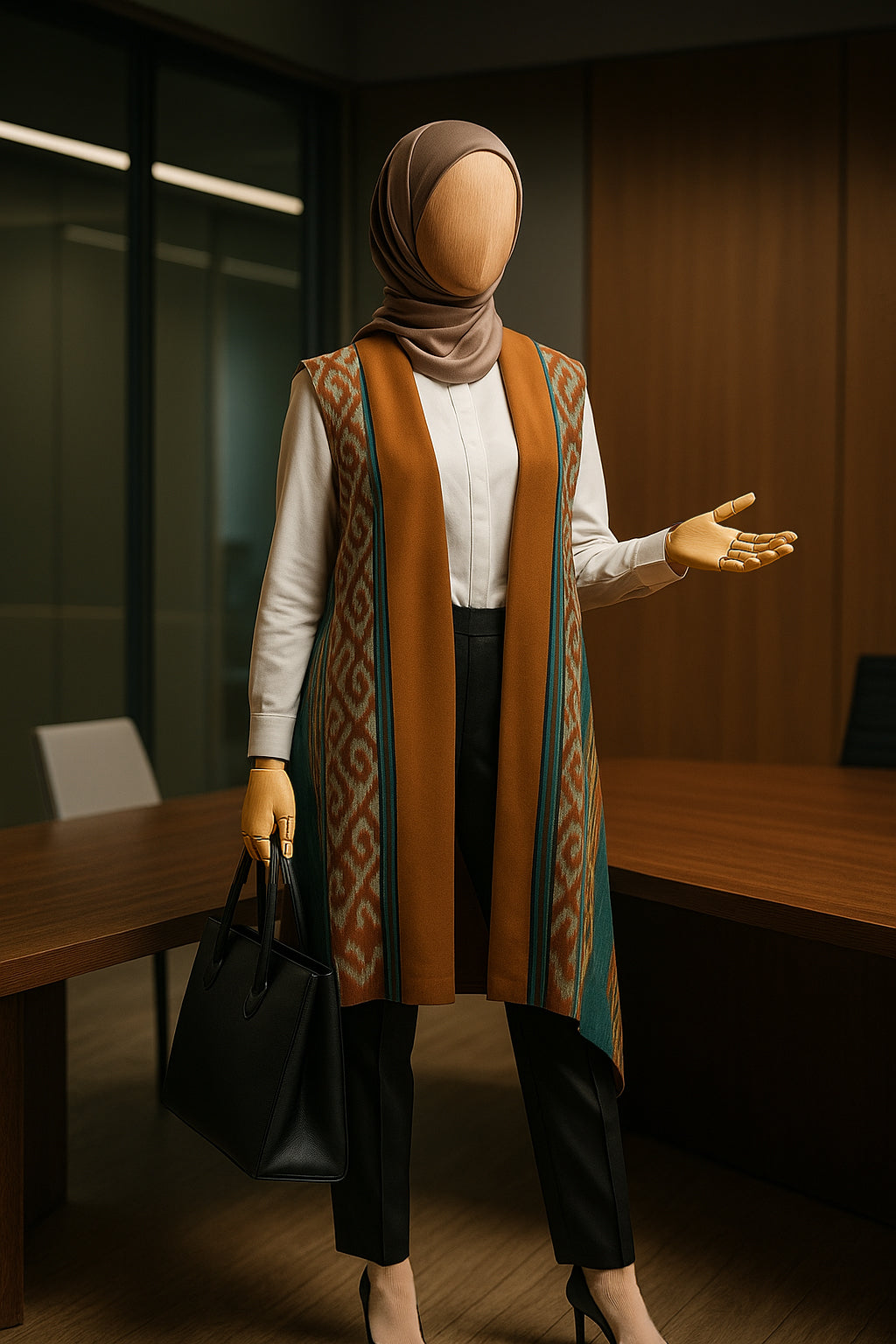 Kila Mustard Teal Tenun Long Vest