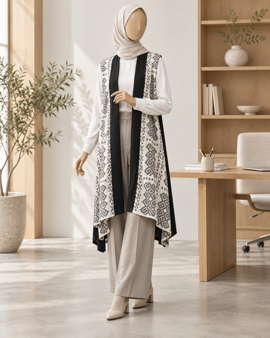 Kila White Tenun Long Vest