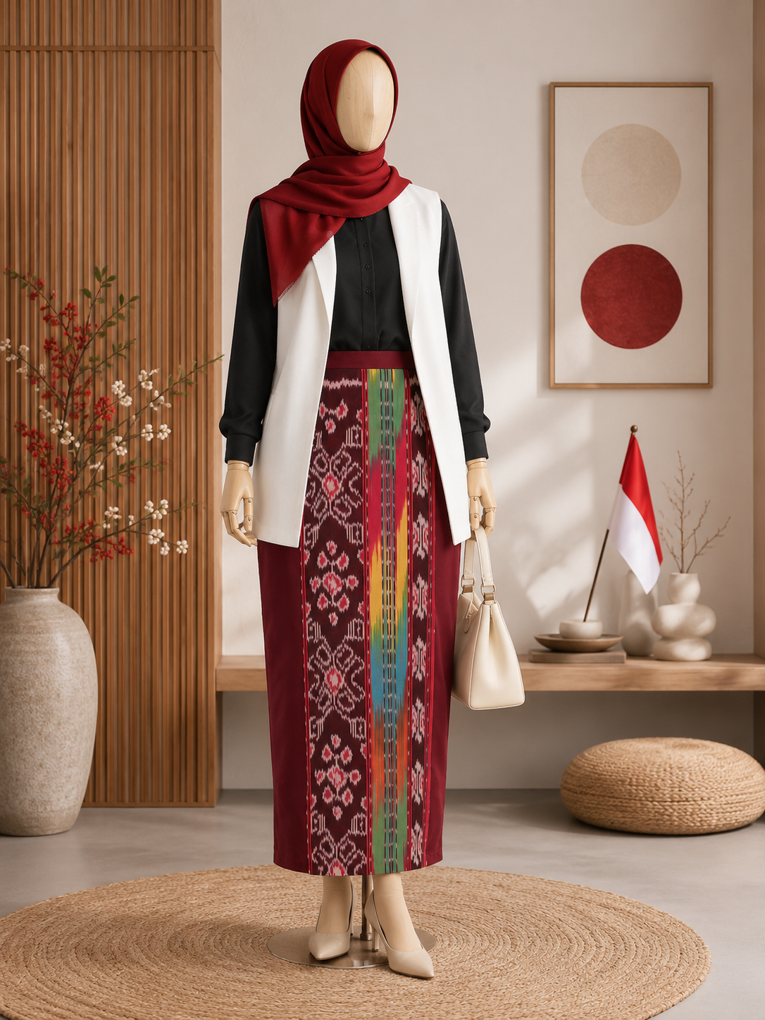 Kirani Maroon Tenun Span Skirt