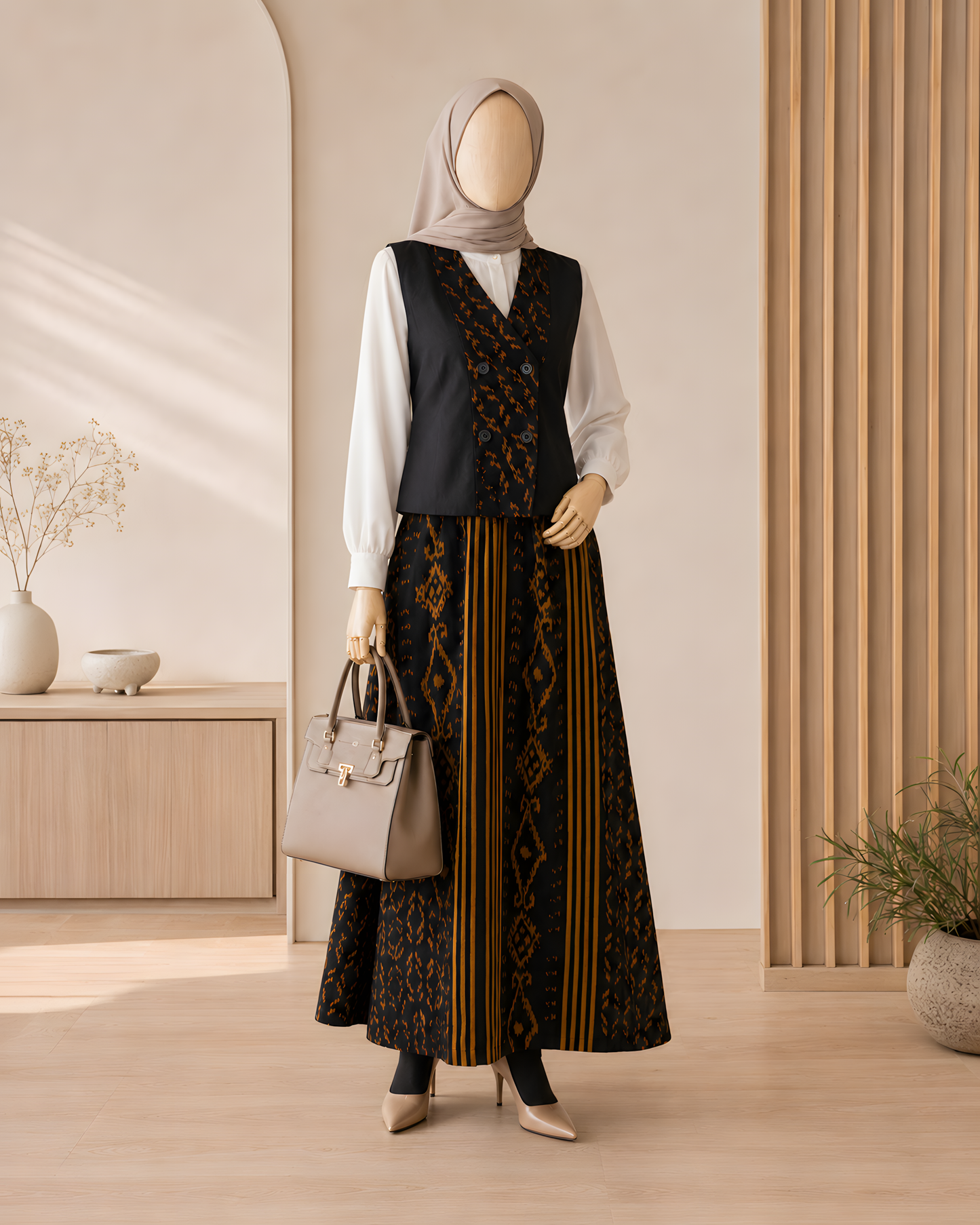 Lale Vest x Zulfa Skirt Black Gold Tenun Set