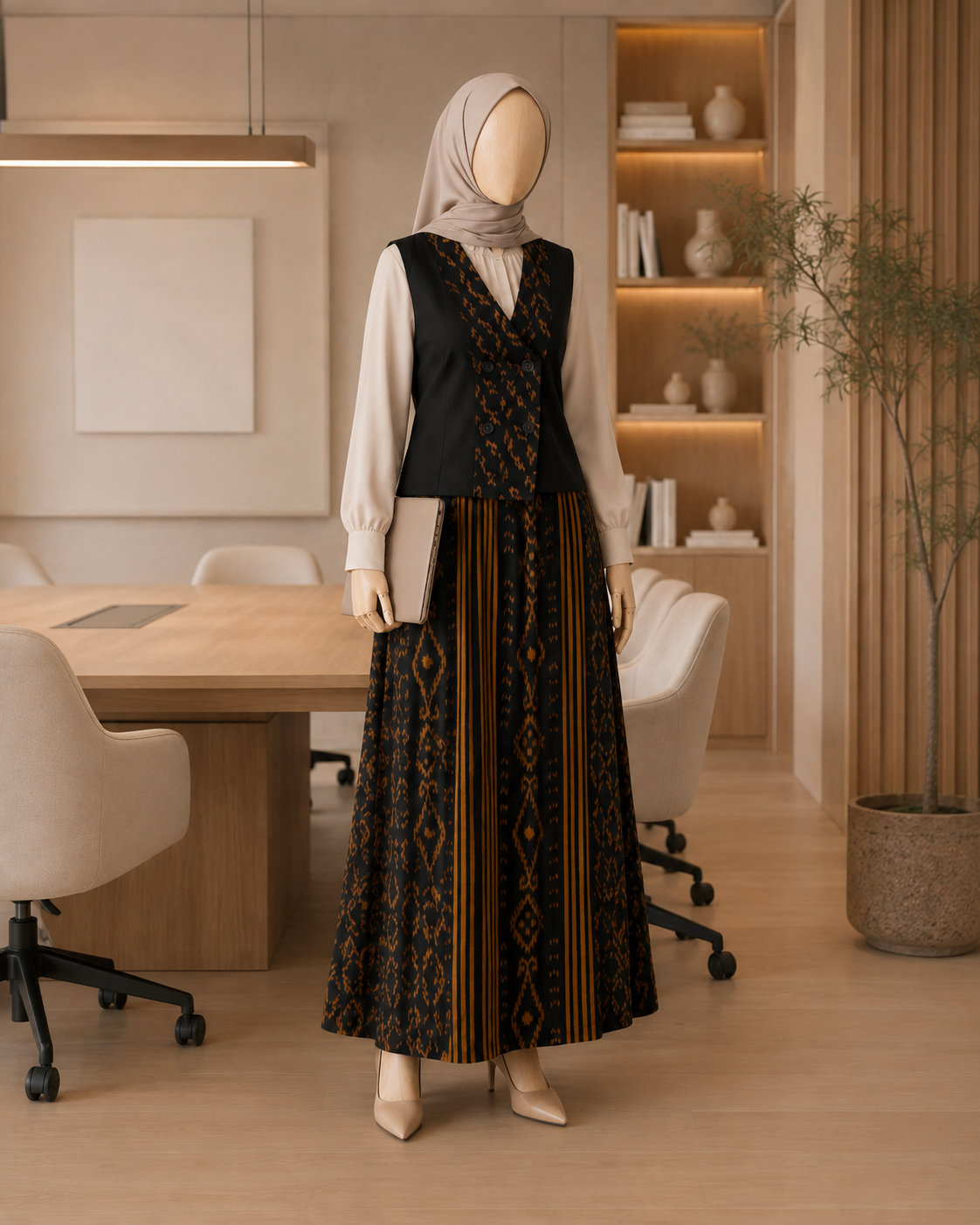 Lale Vest x Zulfa Skirt Black Gold Tenun Set (One Size)