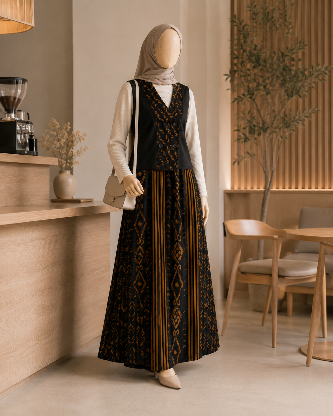 Lale Vest x Zulfa Skirt Black Gold Tenun Set (One Size)