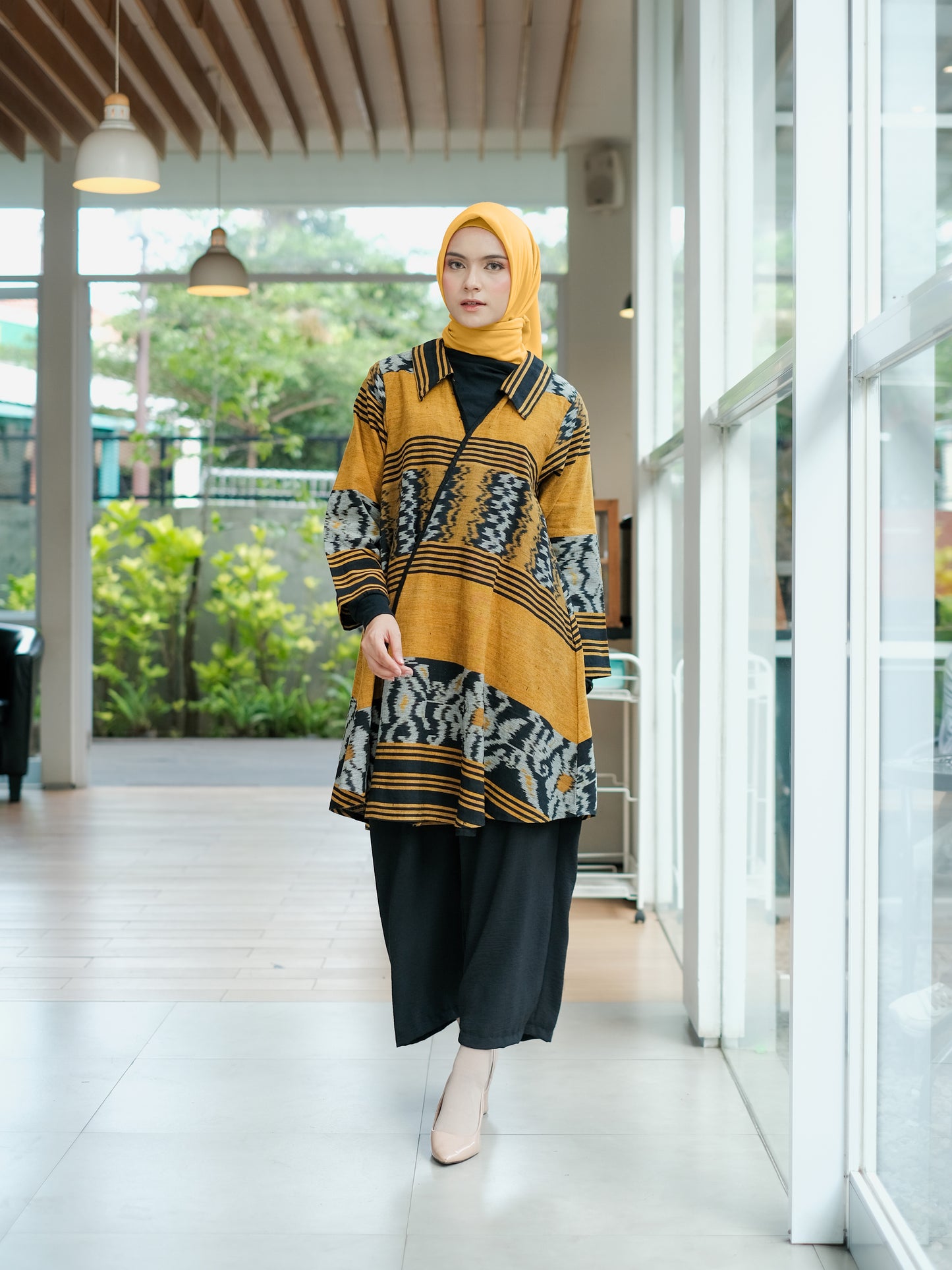 Emelin Mustard Tenun Long Cardigan