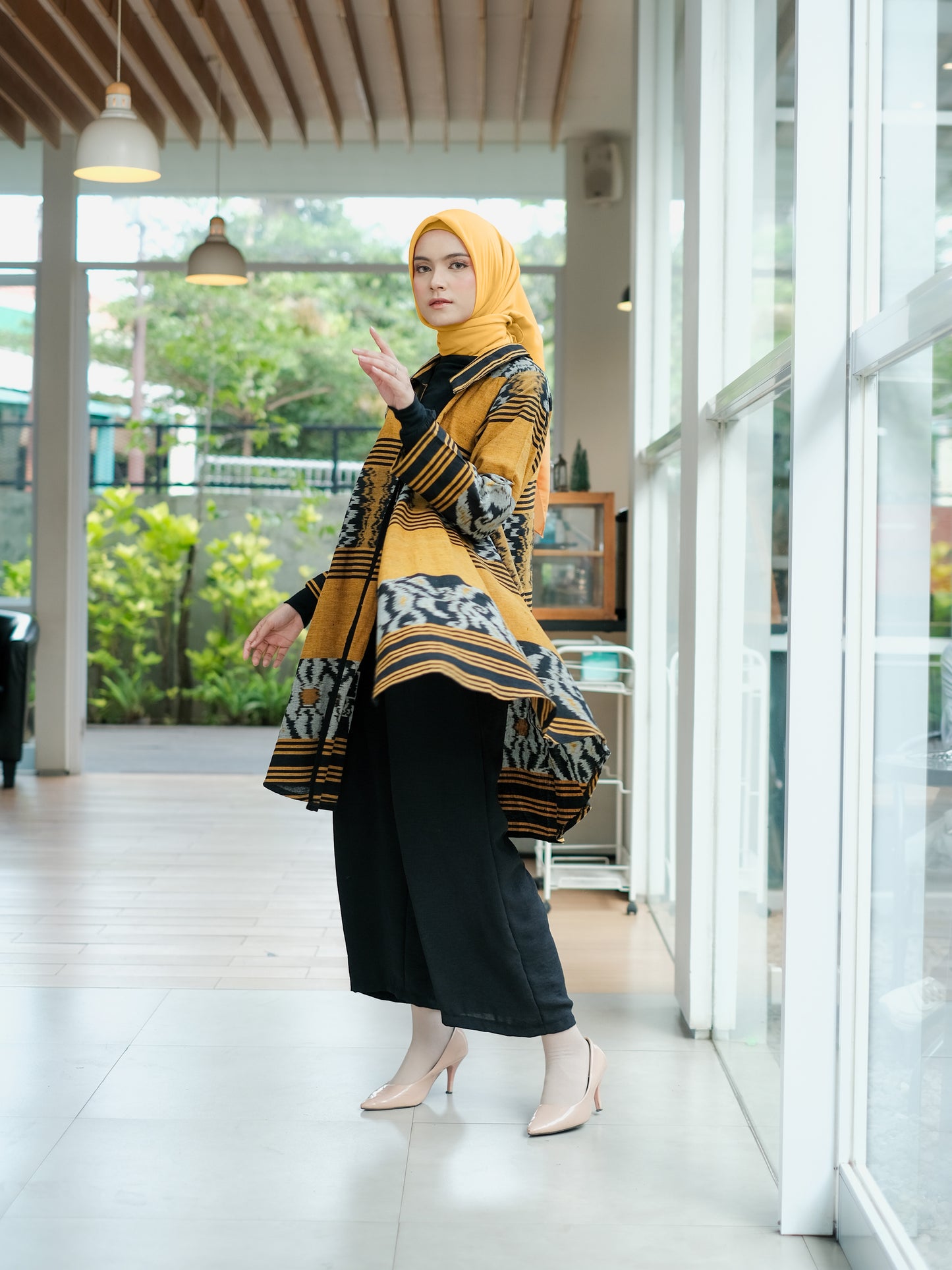 Emelin Mustard Tenun Long Cardigan