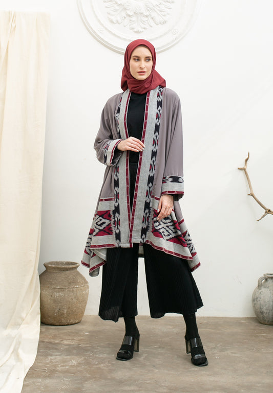 Moon Red Grey Tenun Long Cardigan