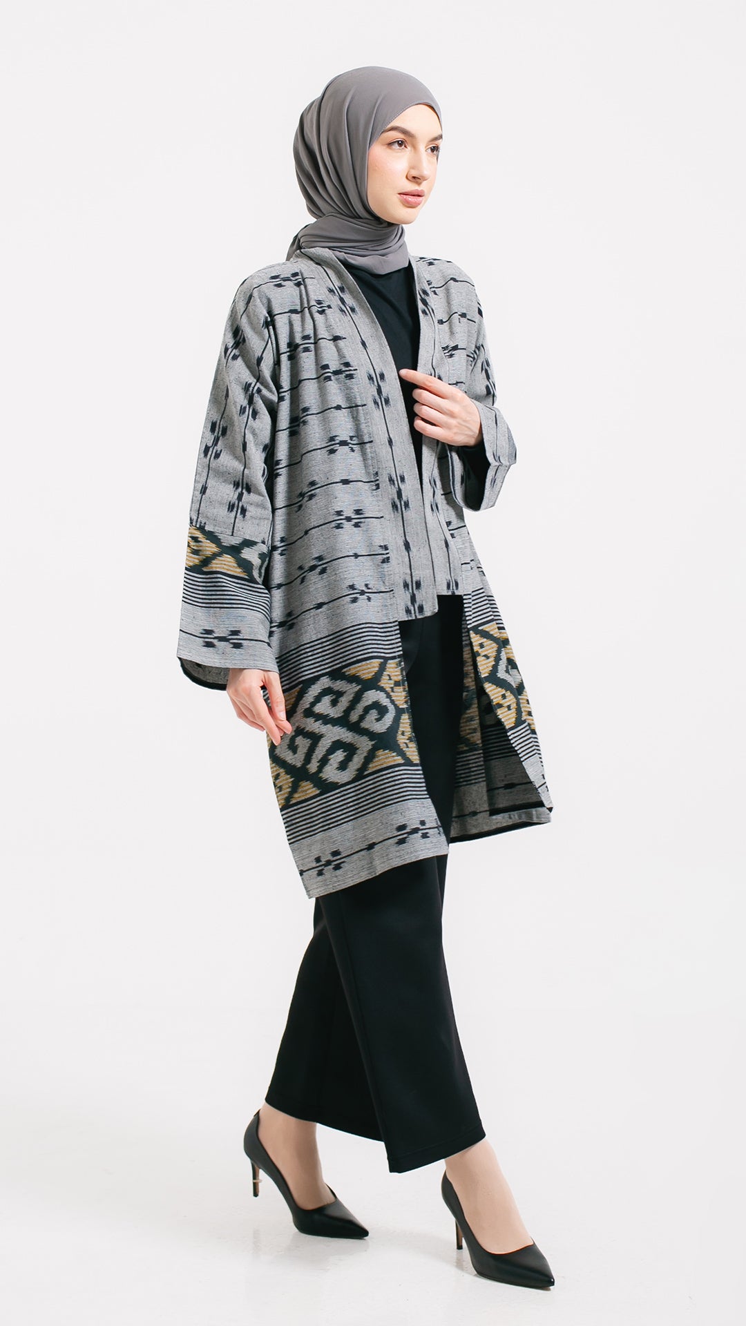 Muna Grey Tenun Long Cardigan