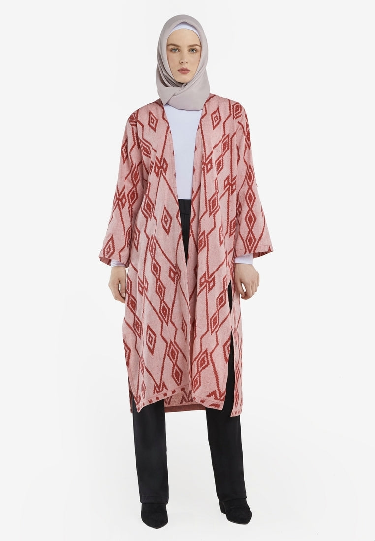 Selva Red Tenun Long Cardigan