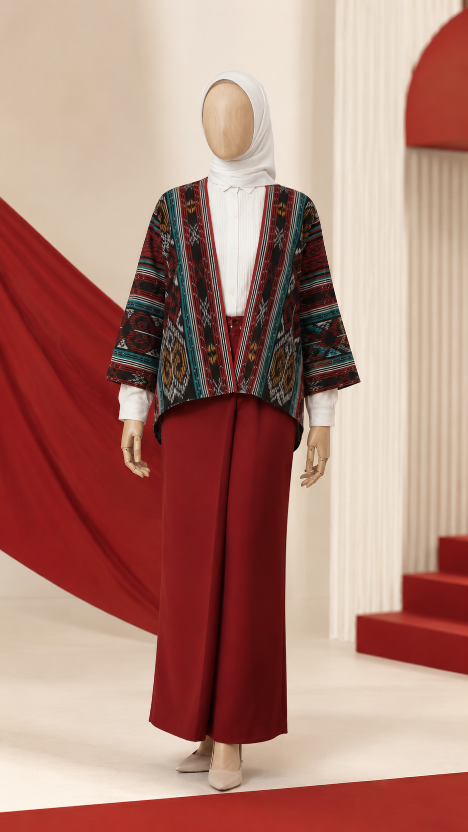 Monarda Red Green Tenun Outer
