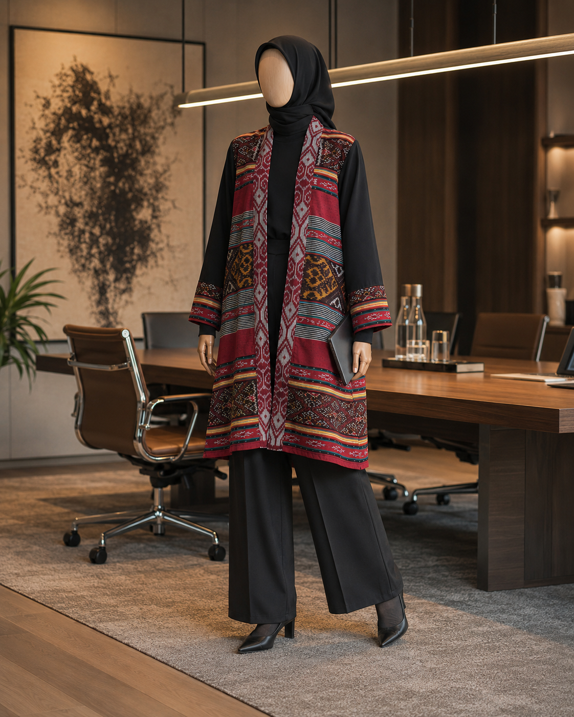Mujde Rose Black Tenun Long Cardigan