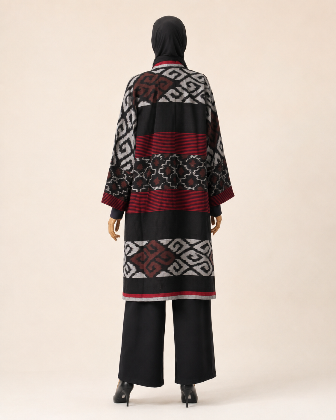 Muna Black Red Tenun Long Cardigan