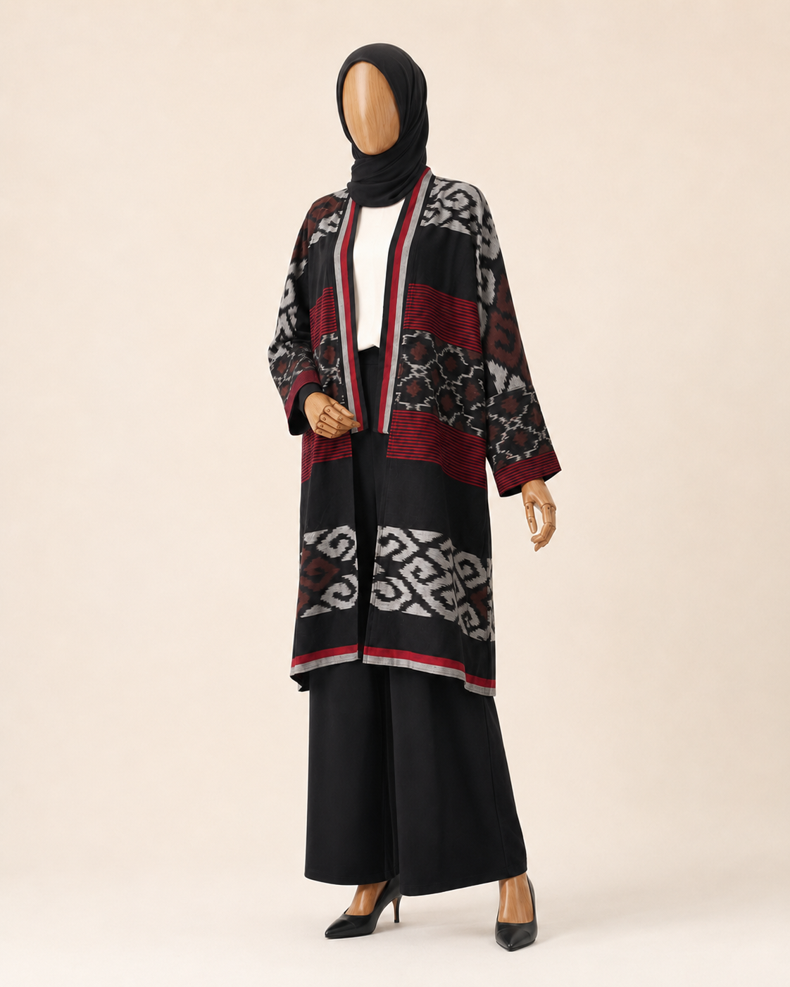 Muna Black Red Tenun Long Cardigan
