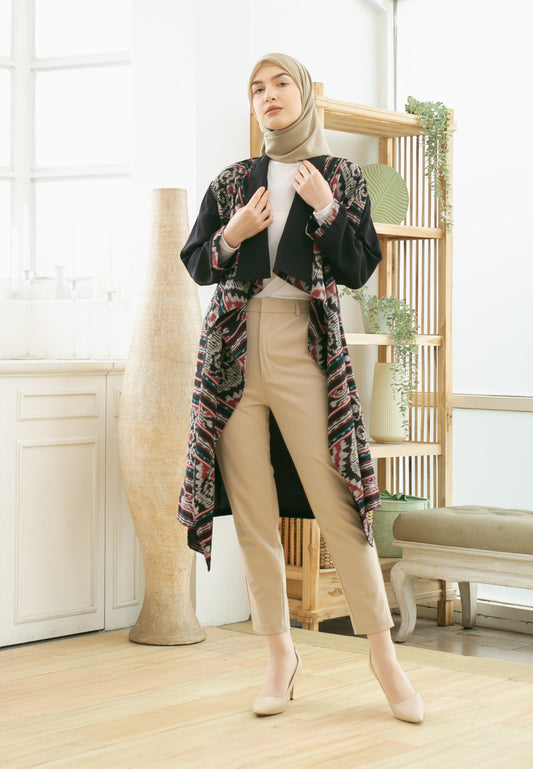 Sevda Black Red Tenun Long Cardigan