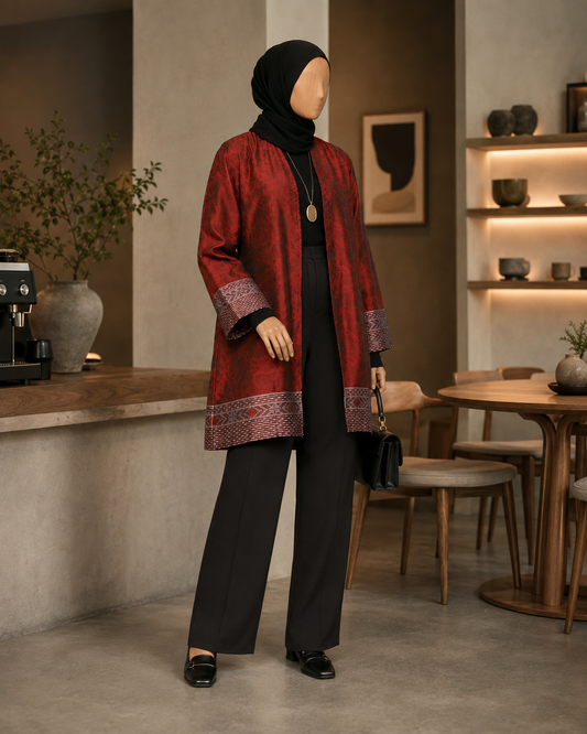 Ozge Ruby Tenun Long Cardigan