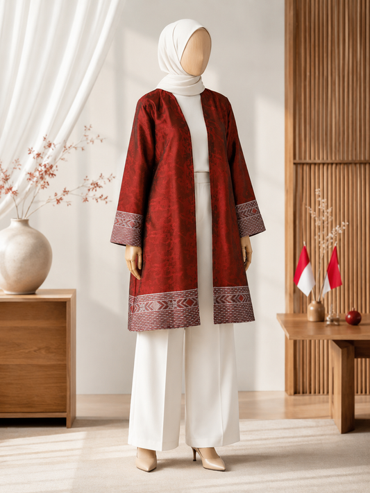Ozge Ruby Tenun Long Cardigan