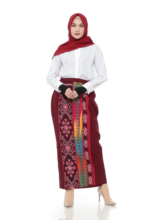 Kirani Maroon Tenun Span Skirt
