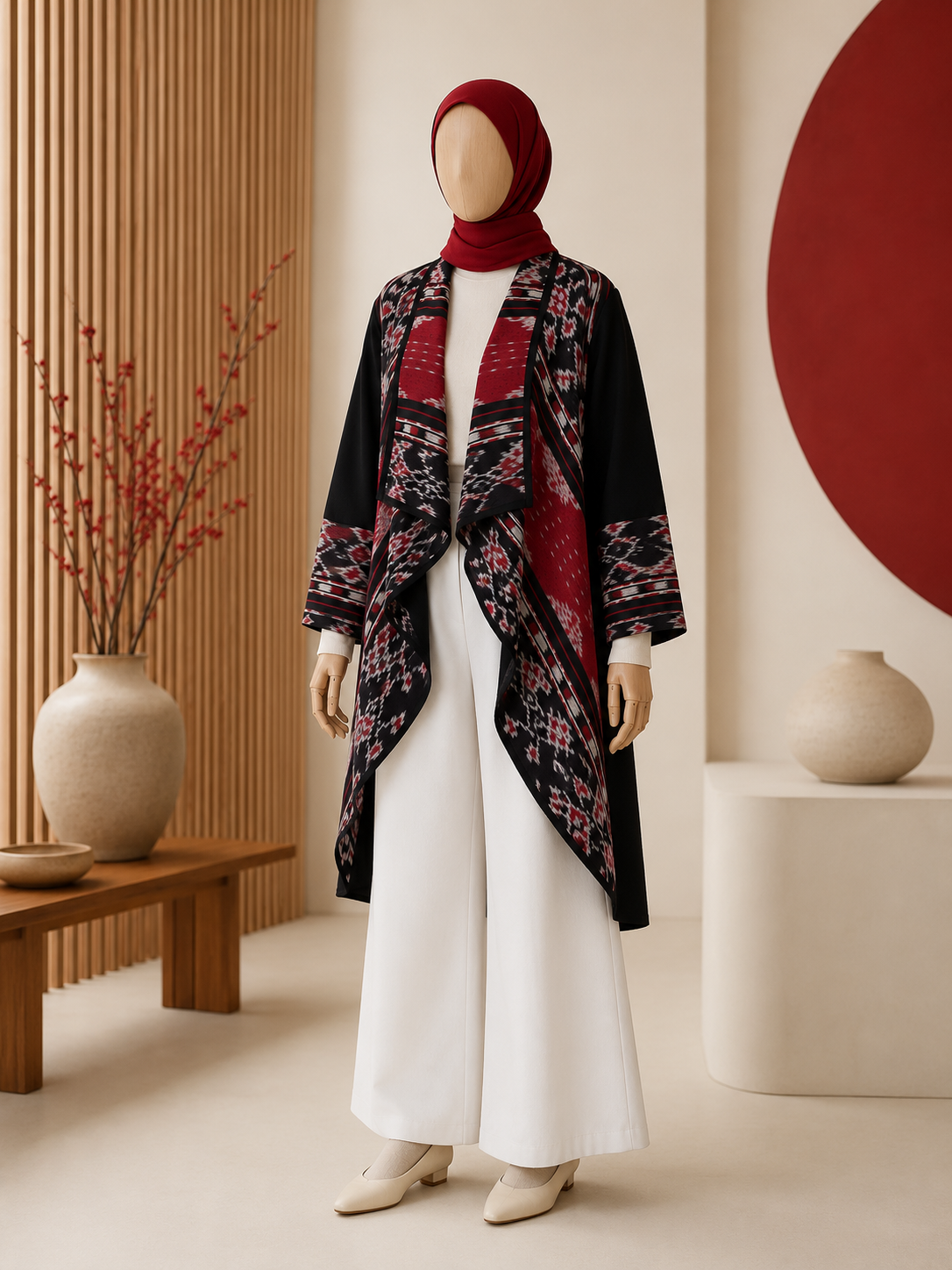 Sevinc Red II Tenun Long Cardigan