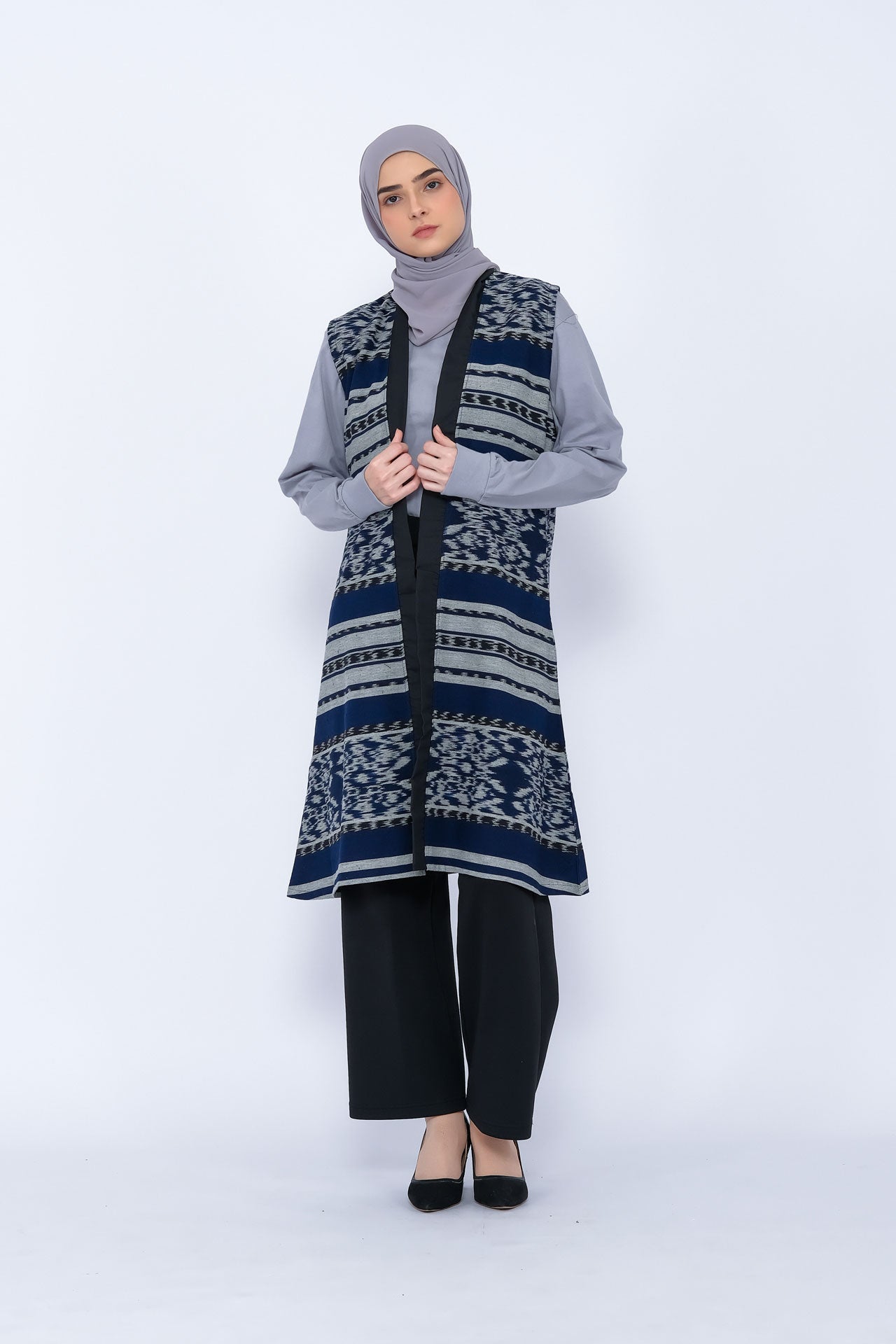 Nasra Navy Tenun Vest