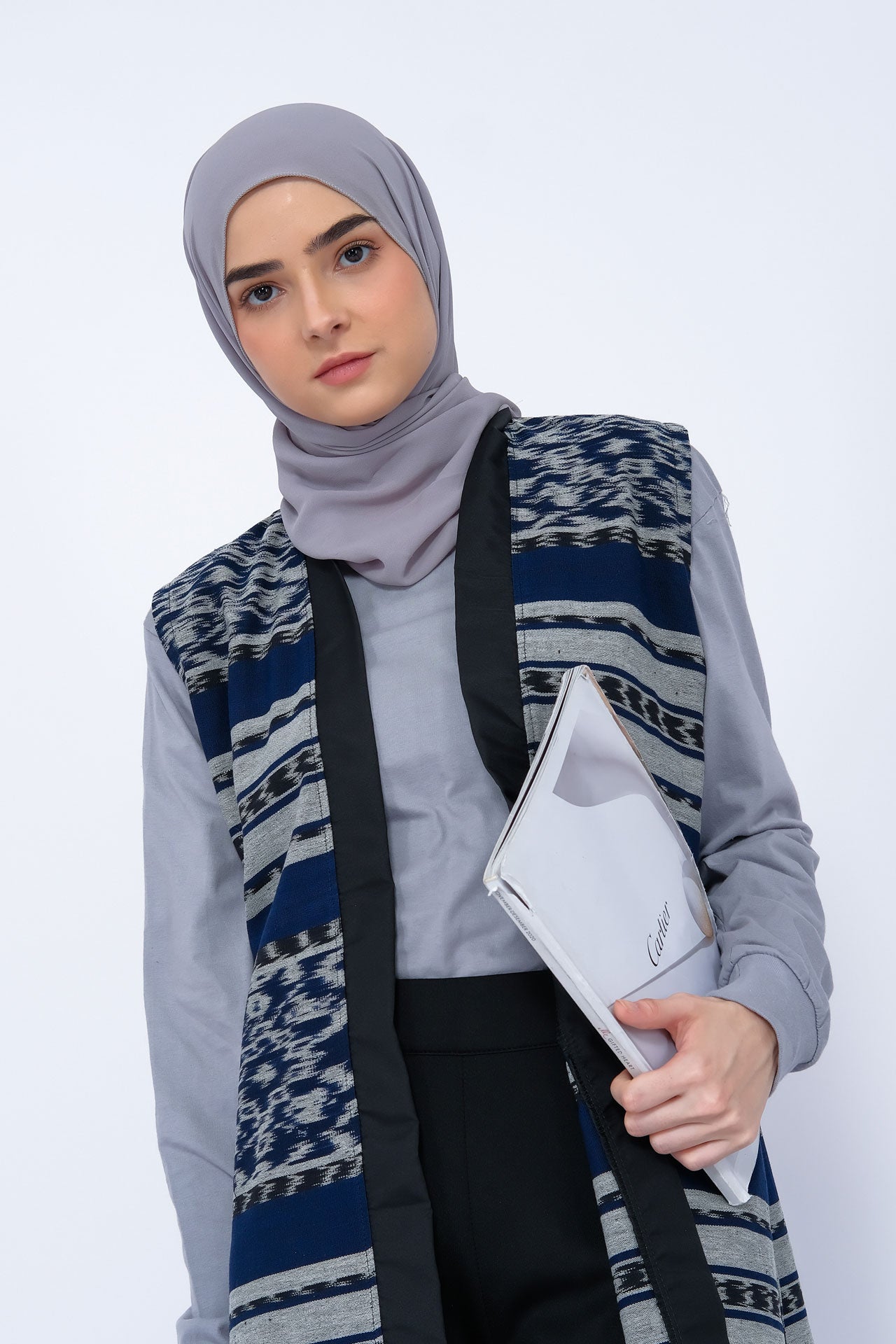 Nasra Navy Tenun Vest