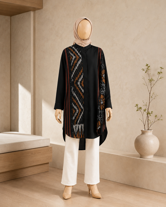 Viera Black Brown Oversize Tenun Tunic