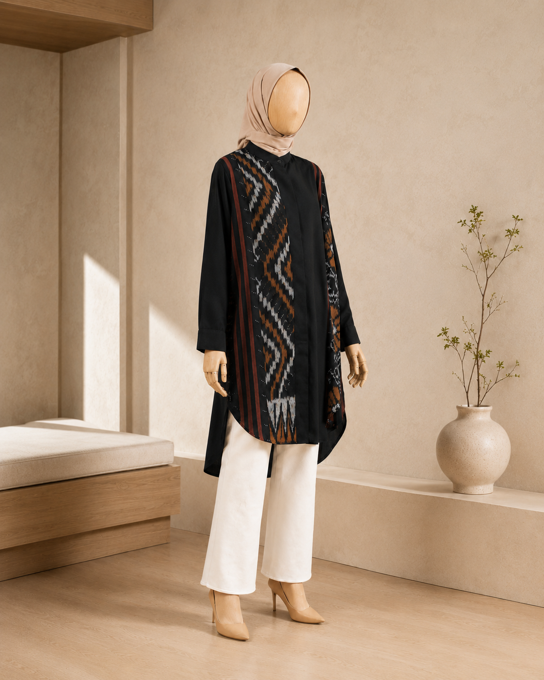Viera Black Brown Oversize Tenun Tunic
